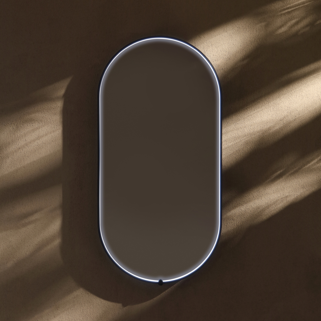 Frame oval spegel med belysning.
