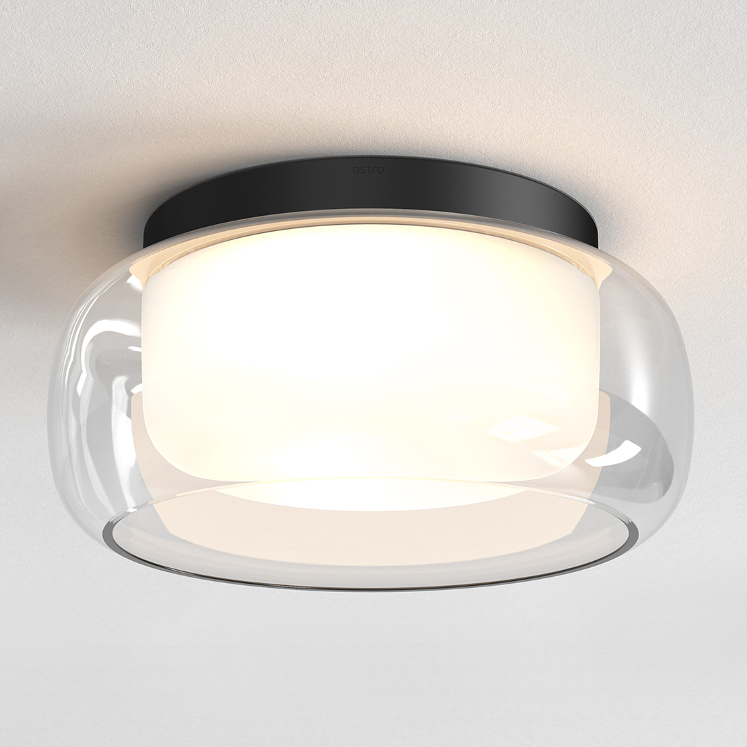 Modern taklampa, Aquina Ceiling 360 i matt svart med glasdesign
