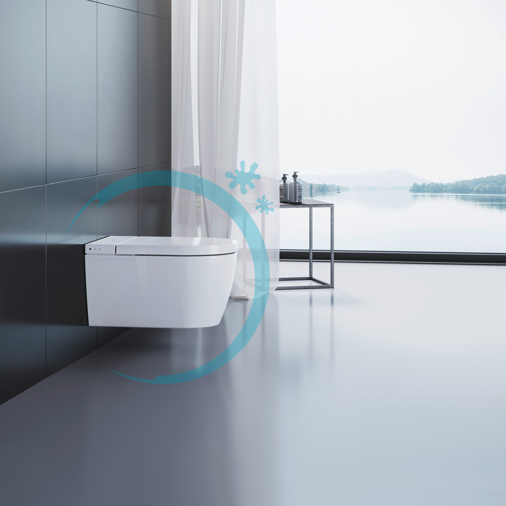 Starck f Pro SensoWash vägghängd toalett i ett badrum.