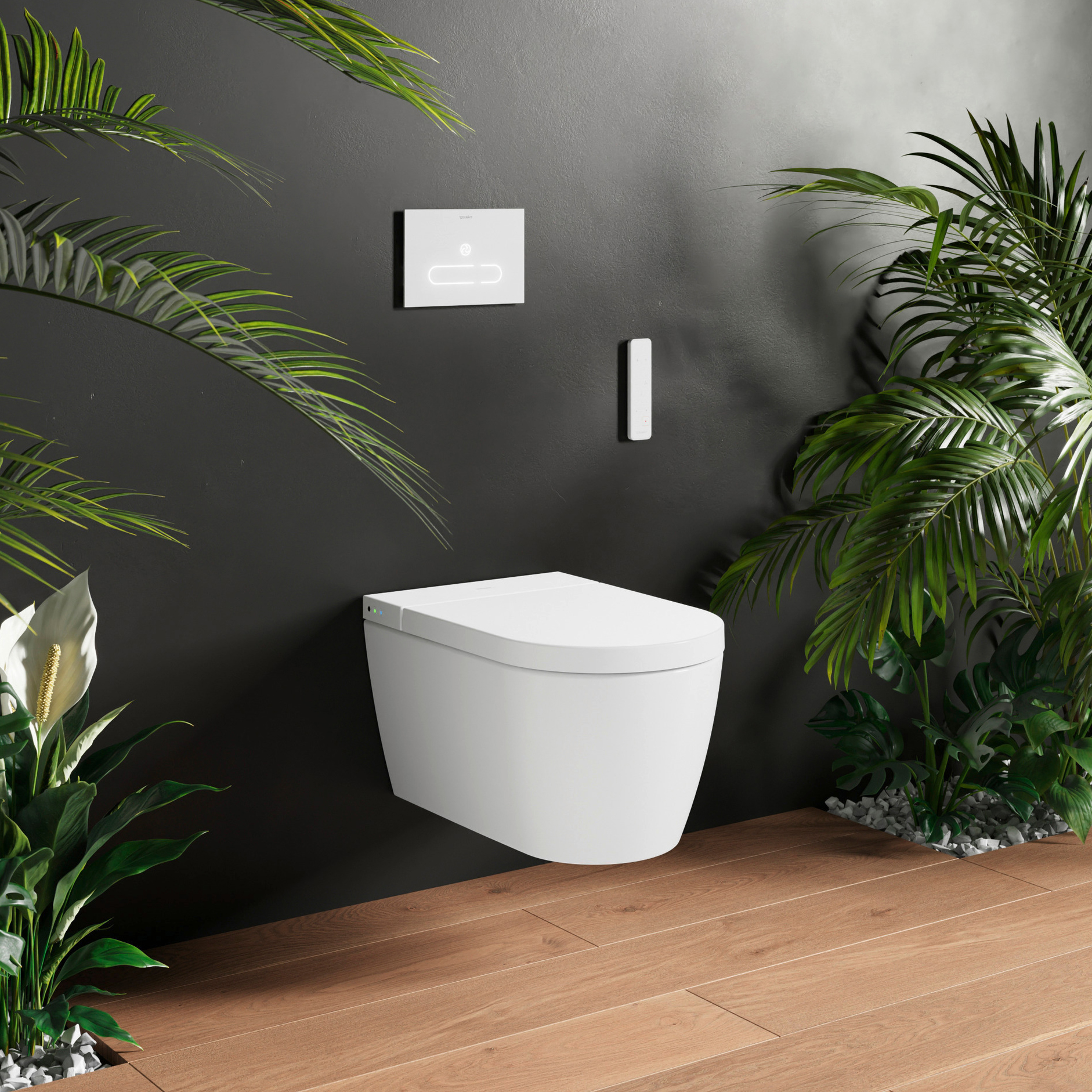 Starck f Pro SensoWash vägghängd toalett i ett badrum.