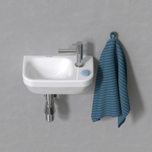 Circle S tvättställsblandare från Duravit på ett tvättställ.