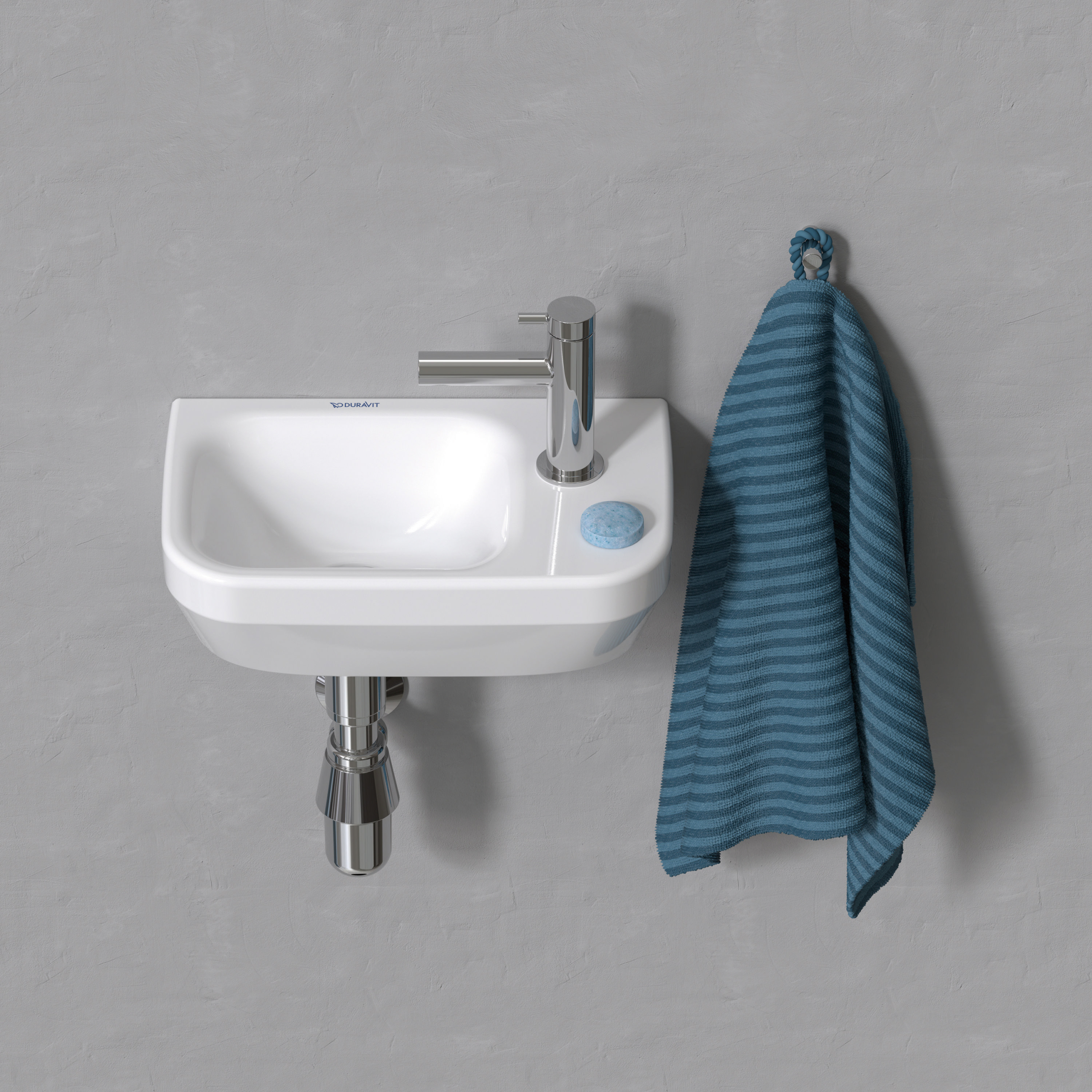 Circle S tvättställsblandare från Duravit på ett tvättställ.