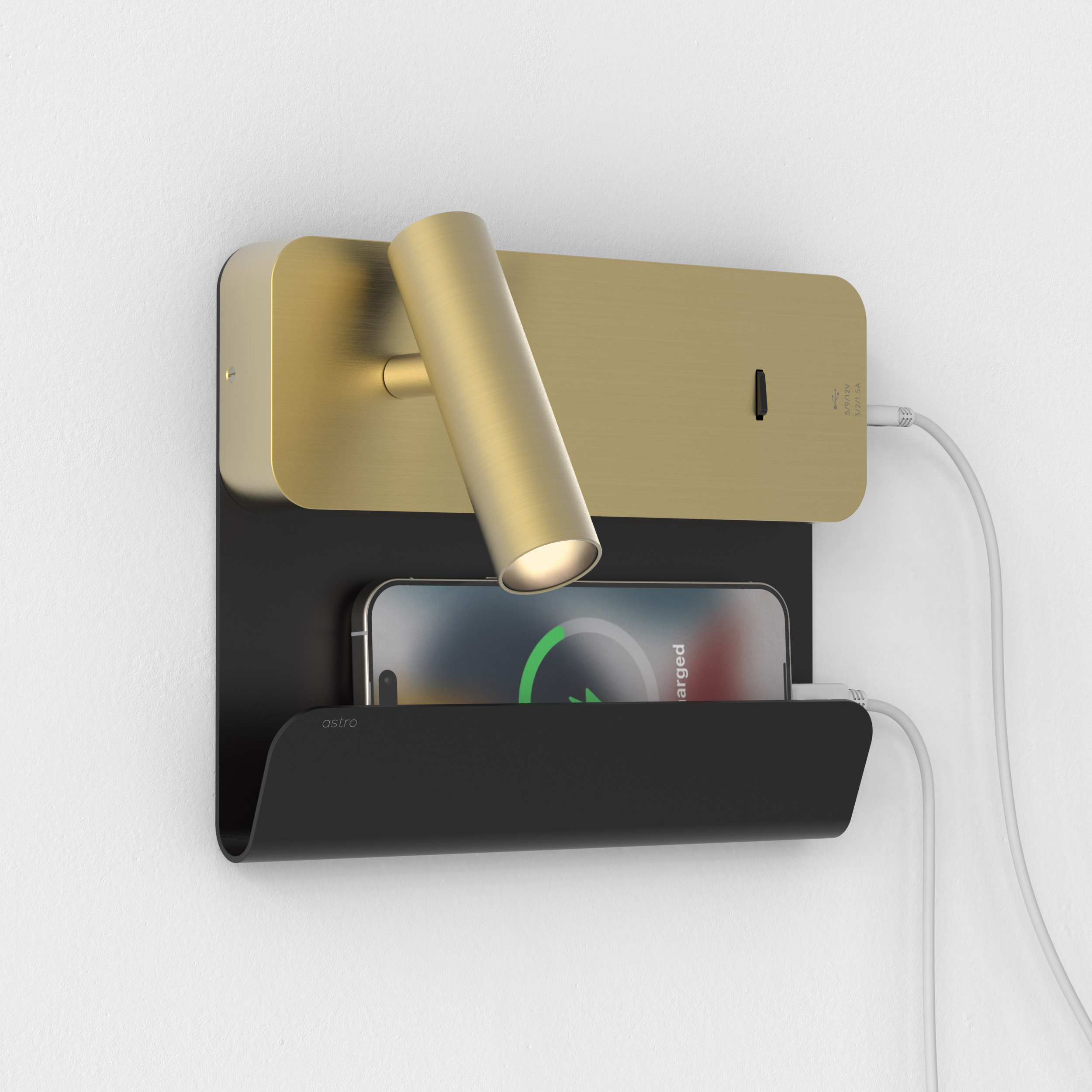 Enna Surface USB läslampa för vägg med hylla för mobil.
