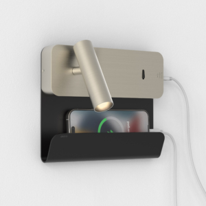 Enna Surface USB läslampa för vägg med hylla för mobil.