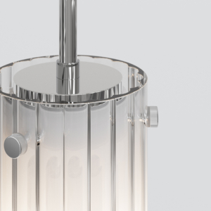 Närbild på pendlande lampa Ottavino Pendant med ett räfflat frostat glas i färgen krom.