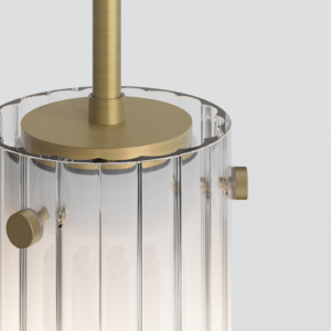 Närbild på pendlande lampa Ottavino Pendant med ett räfflat frostat glas i färgen matt borstad mässing.